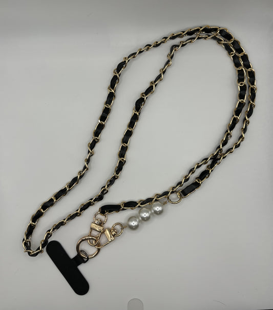 Gold chain and black phone lanyard