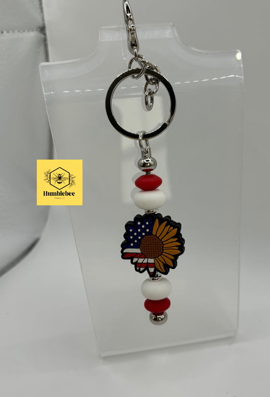 American Flag and Sunflower keychain