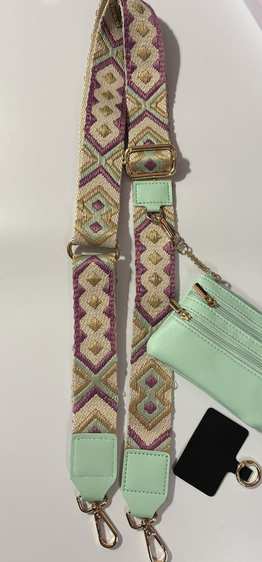 Mint Green and Pink Crossbody phone holder